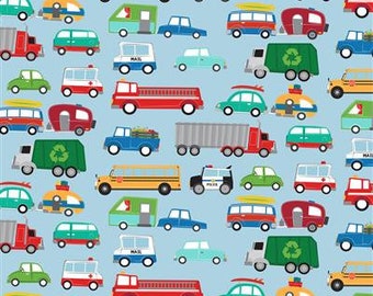 Beep Beep! - Traffic Jam - Michael Zindell - Clothworks - 3 Color Options - Multiples Cut Continuously - 100% Cotton