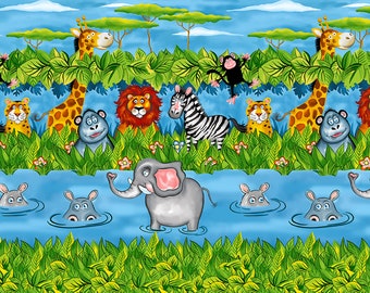 Jungle Buddies - Scenic Jungle Stripe - Blank Quilting - Cut From Bolt - Multiple Quantities Cut Continuously - 100% Cotton