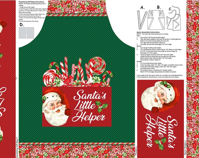 Peppermint Candy Santa's Little Helper Apron Panel Michel Design Works