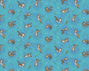 River Romp - Underwater Otters - Sharon  Kuplack - Henry Glass - Cut From Bolt - Multiple Quantities Cut Continuously - 100% Cotton