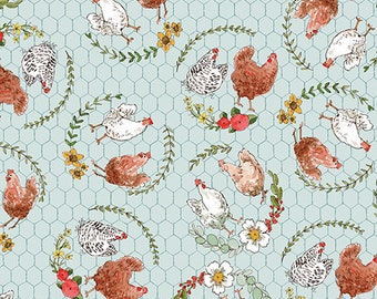 Cottontail Farm - Chickens On A Wire - 3 Wishes - Studio E Fabrics - 100% Cotton - Cut From Bolt - Multiple Quantities Cut Continuously