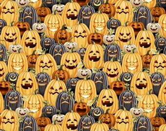 Halloween Ball Jack O'Lantern Patch - Henry Glass - Cut From Bolt - Multiple Quantities Cut Continuously - 100% Cotton