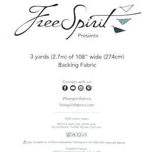 Free Spirit 108&quot; Backing Fabric - Prepackaged 3 Yard Cuts - 4 Options - 100% Cotton