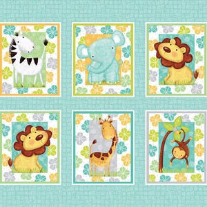 Sweet Safari - Block Panel (Each Block Measures 9.35&quot;) - Studio E Fabrics - Sold By 24&quot;X44&quot; Panel )- 100% Cotton