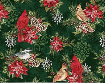 Holiday Greetings - Winter Songbirds - 3 Color Options - Jean Plout - Windham Fabrics - 100% Cotton - Multiples Cut Continuously