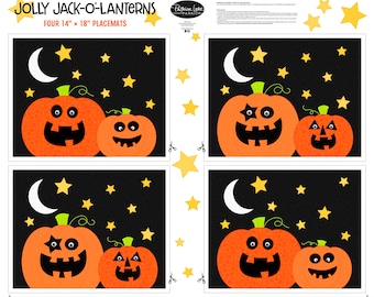 Beggars' Night Buddies Jolly Jack O'Lanterns Placemats Panel - Patrick Lose - Northcott - Sold By The 36"X43" Panel - 100% Cotton