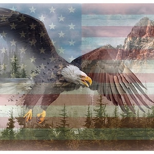 American Wild - Eagle - Fabric Panel - Hoffman Spectrum Print - 30"X44" - Sold By The Panel - 100% Cotton
