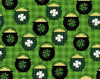 Hello Lucky - Pot of Gold - Green - Henry Glass - 1/4 yard