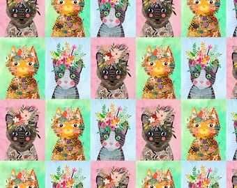 Floral Pets - More Floral Kitties & Floral Puppies - 2 Options - Mia Charro - Free Spirit Fabrics - Cut From Bolt - Multiples Cut Continuous