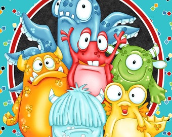 Monster'ocity Monster Panel Glow- Shelly Comiskey - Henry Glass Fabrics - Sold By The 24"X44" Panel - 100% Cotton