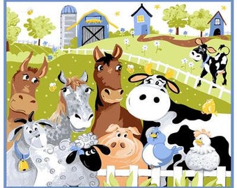 Susybee Barnyard Blues - Play Mat Panel - Clothworks - Sold by the 36"X44" Panel -  100% Cotton