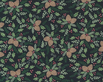 Home Sweet Holiday Pine Cones - Black - Moda - 1/4 yard