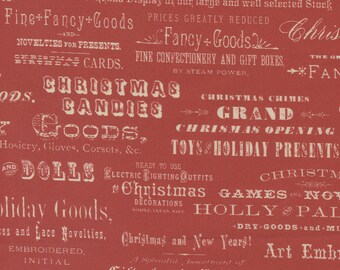 Christmas Faire Words Ruby Red - Moda - Cathe Holden - Sold by 1/4 yard - Cut from bolt - Multiple quantities will be cut in one piece