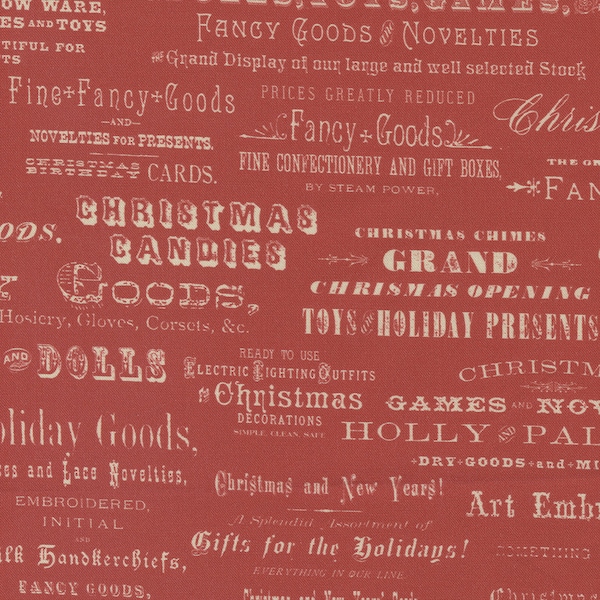 Christmas Faire Words Ruby Red - Moda - Cathe Holden - Sold by 1/4 yard - Cut from bolt - Multiple quantities will be cut in one piece