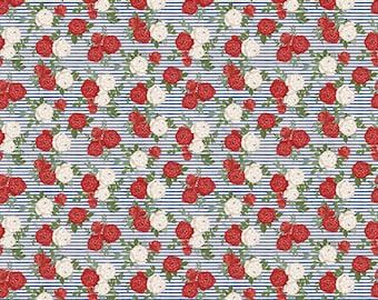 Heart of America - Rose Bloom Stripe - Loni Harris - 3 Wishes Fabric - 100% Cotton - Cut From Bolt - Multiple Quantities Cut Continuously