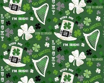 Hello Lucky - Irish Motifs and Words - Henry Glass - 1/4 yard