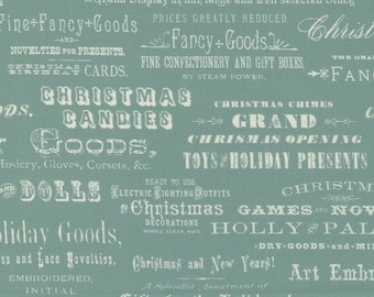 Christmas Faire Words Blue - Moda - Cathe Holden - Sold by 1/4 yard - Cut from bolt - Multiple quantities will be cut in one piece