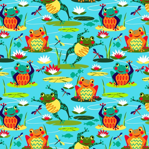 Pond Life -  Scenic Frogs - Elsie Ess - Blank Quilting - Cut From Bolt - Multiple Quantities Cut Continuously - 100% Cotton