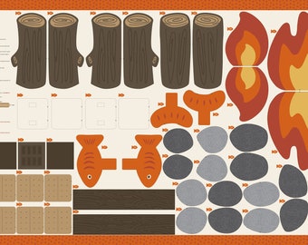 The Great Outdoors Campfire Panel - Stacy Iest Hsu - Moda Fabrics - Sold by the 36"X60" Panel - 100% Cotton