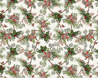 Holiday Greetings - Holly Tree - 2 Color Options - Jean Plout - Windham Fabrics - 100% Cotton - Multiples Cut Continuously