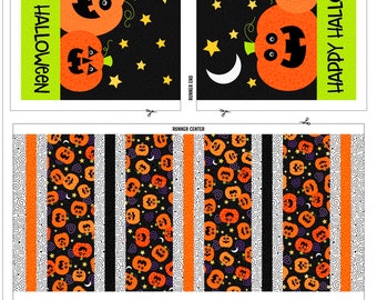 Beggars' Night Buddies Jolly Jack O'Lanterns Tablerunner Panel - Patrick Lose - Northcott - Sold By The 36"X43" Panel - 100% Cotton