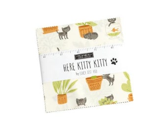 Here Kitty Kitty Charm Pack - Stacy Iest Hsu - Moda Fabrics - 42 - 5" Squares - 100% Cotton