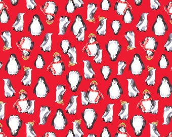 Snow Day Penguins - Red - 1/4 yard