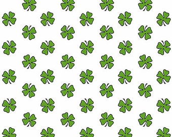 Hello Lucky - Four Leaf Clover - White/Green - Henry Glass - 1/4 yard