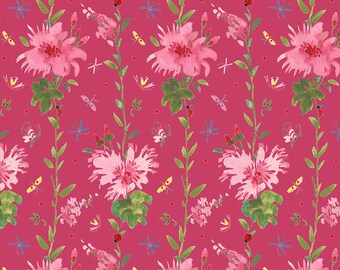 Ladybird - Flower Stripe - Pink - Free Spirit - 1/4 yard