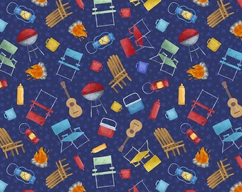 Camp USA - Camping Motifs - Bentpath Studio - Blank Quilting - Cut From Bolt - Multiple Quantities Cut Continuously - 100% Cotton