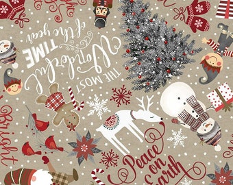 Let It Snow Christmas Words and Snowmen - Timeless Treasures - Gail Cadden - 100% Cotton Fabric