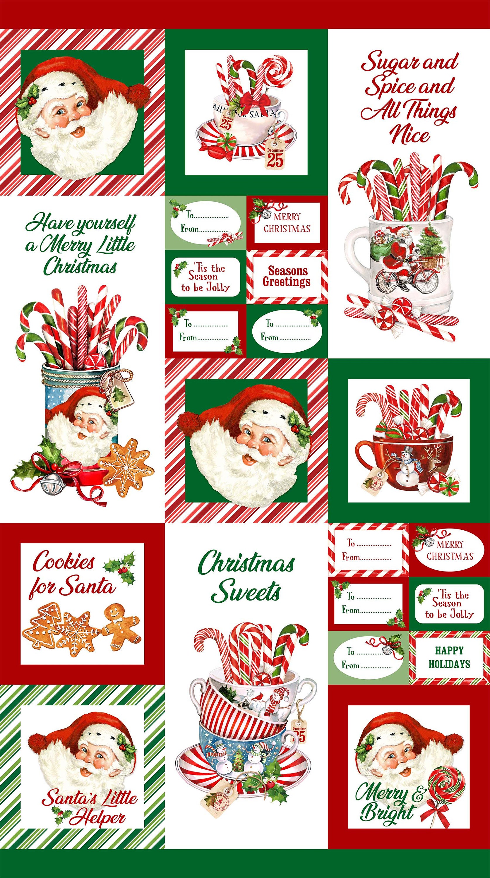 Peppermint Candy Santa Peppermints Gift Tags Panel Michel Etsy