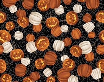 Midnight Magic Tossed Pumpkins - Studio E - Grace Popp - 1/4 yard - Cut from bolt - Multiple 1/4 yard orders will be cut in one piece