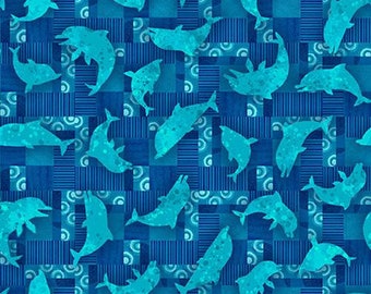 Blooming Ocean Dolphin Toss - 1/4 yard