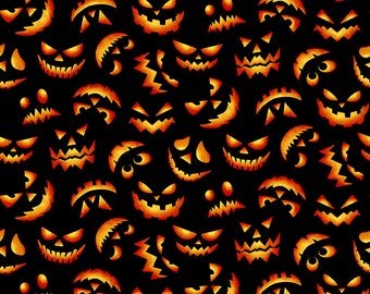 Halloween Ball Evil Jack O'Lanterns - Henry Glass - Cut From Bolt - Multiple Quantities Cut Continuously - 100% Cotton