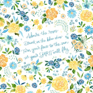 Sunshine & Blue Skies Admire The Roses Panel - Create Joy Project - Moda Fabrics - Sold By The 36&quot;X44&quot; Panel - 100% Cotton