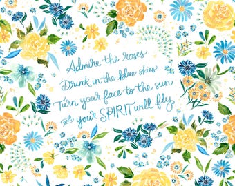 Sunshine & Blue Skies Admire The Roses Panel - Create Joy Project - Moda Fabrics - Sold By The 36"X44" Panel - 100% Cotton