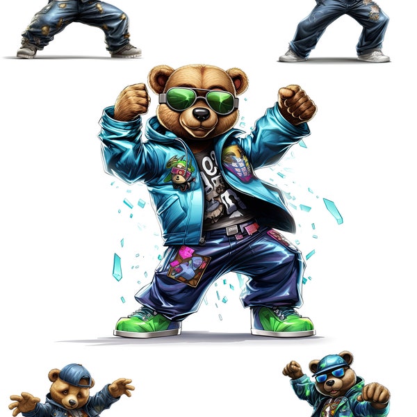 5 Dancing bear breakdance streetwear Png transparent background can be used as clip-art as part of your posters and t-shirts Commercial Use