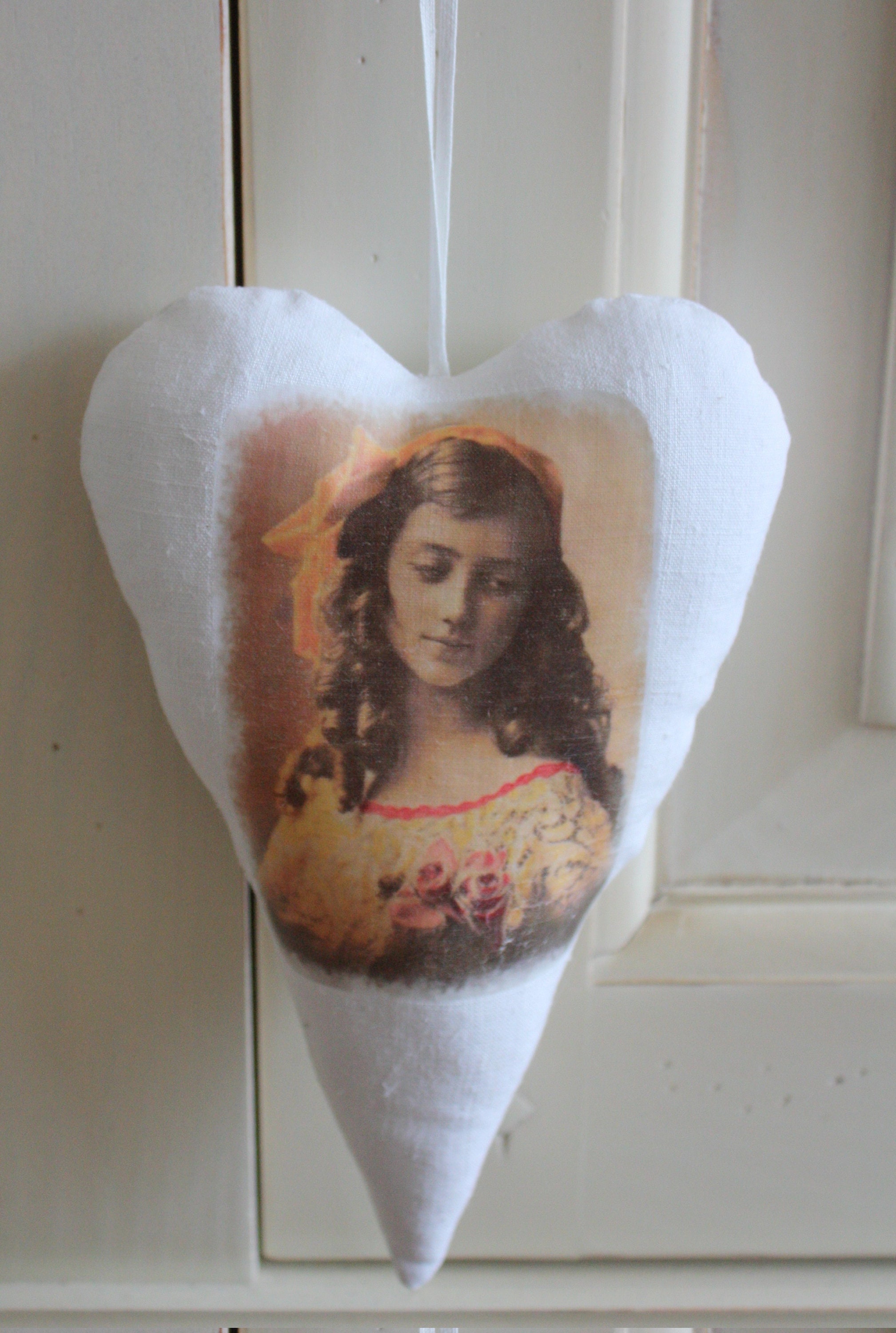 Coeur Deco Vintage en Coton Blanc