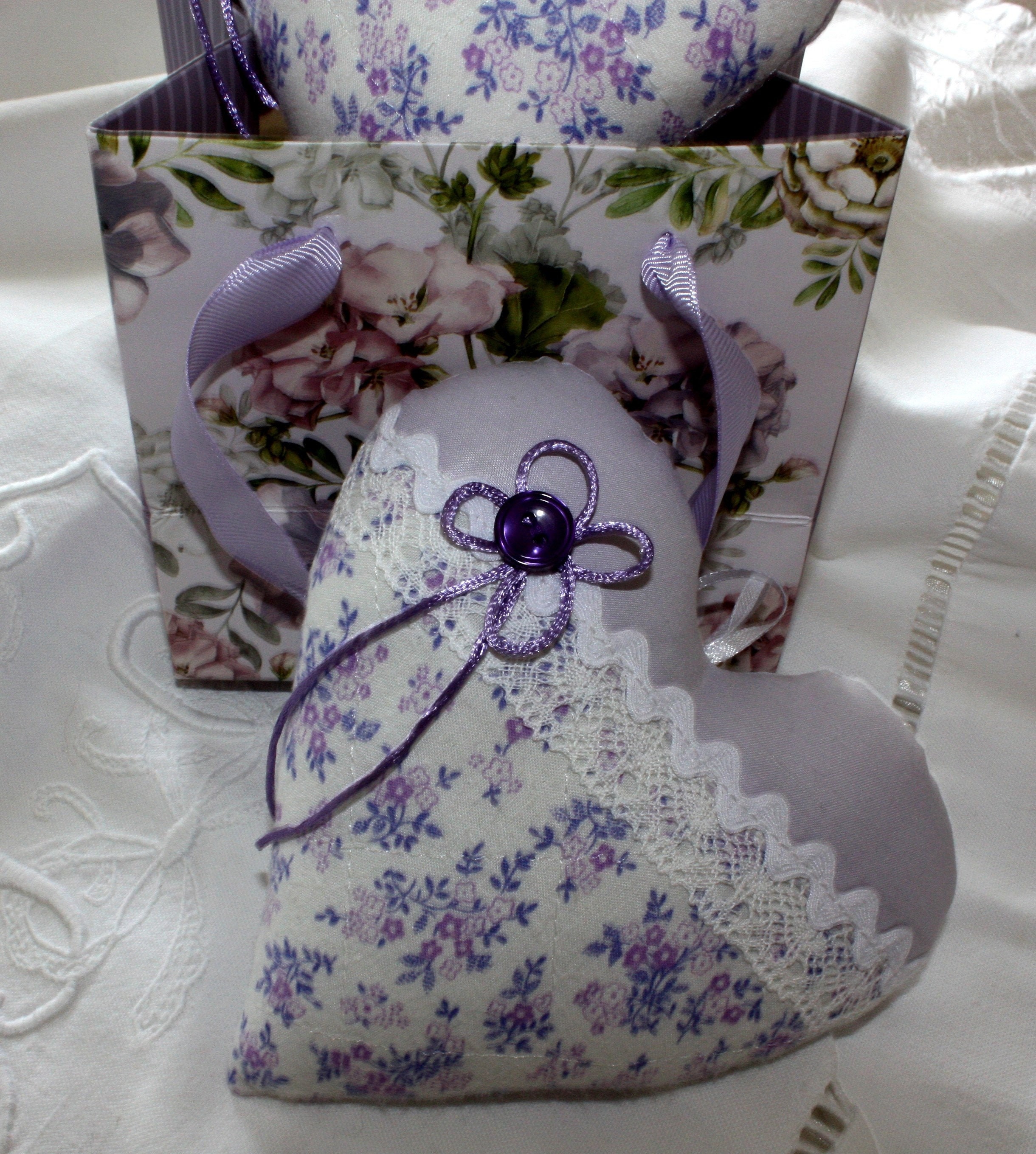 Coeur en Tissu de Coton et Dentelle