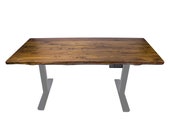 AnthroDesk Pogrammable Grey Dual Motor Electric Standing Desk with Live Edge Solid Wood Top