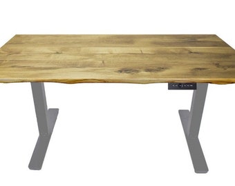 60" Wide Live Edge Solid Wood Oak with AnthroDesk Motorized Electric Standing Desk (60" x 30" x 1.5" inches)