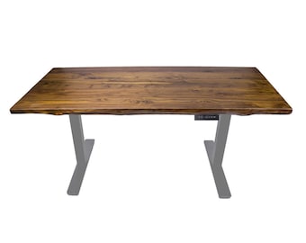 72" Wide Live Edge Solid Wood Walnut with AnthroDesk Motorized Electric Standing Desk (72" x 36" x 1.75" inches)