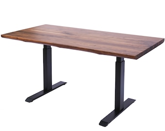 60" Wide Live Edge Solid Wood Walnut with AnthroDesk Motorized Electric Standing Desk (60" x 30" x 1.75" inches)