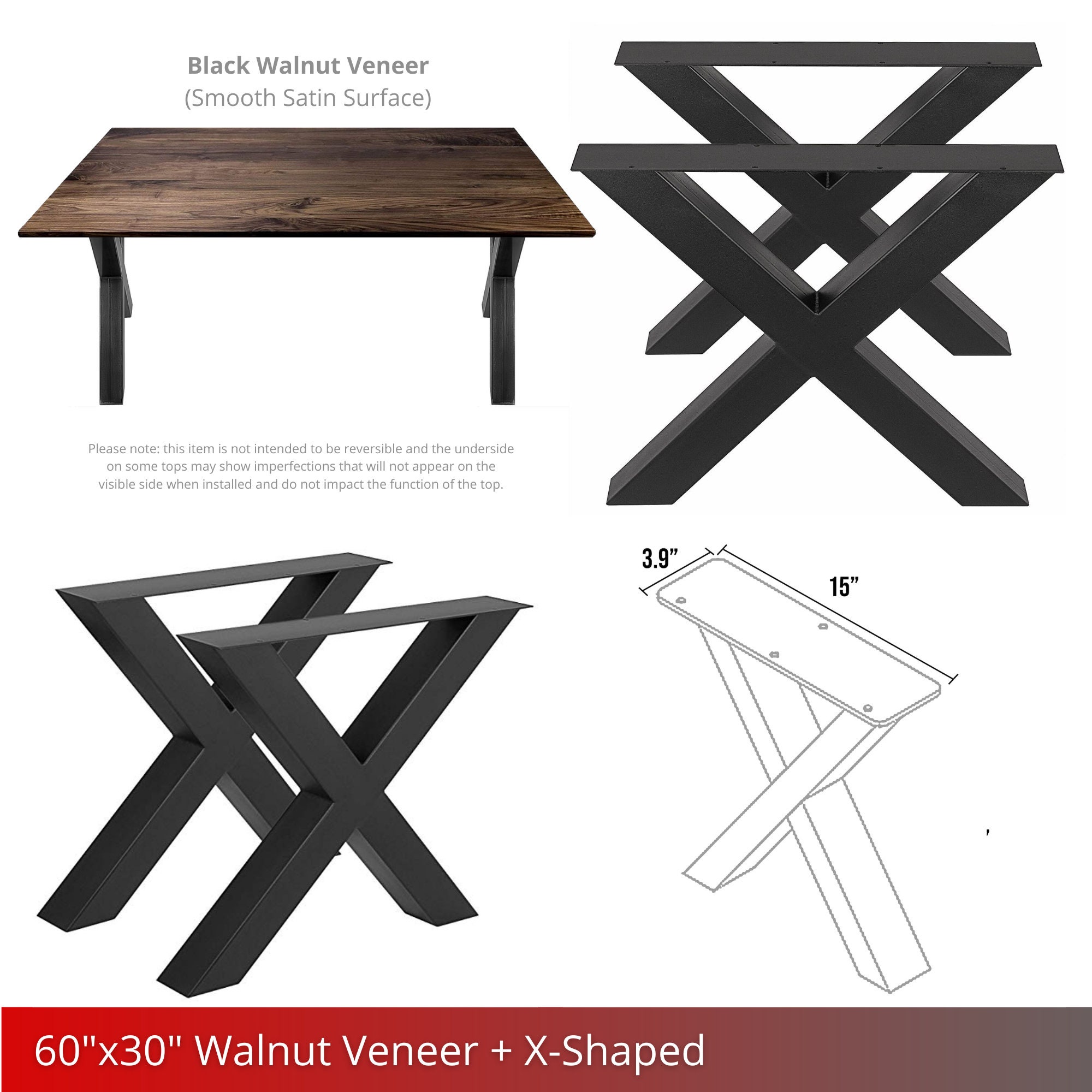 60x30 Walnut Veneer Table Top With Carbon Steel Etsy Canada