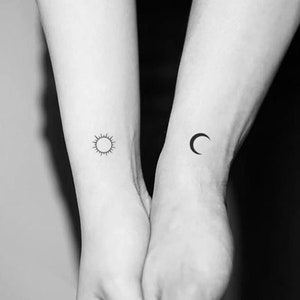 Tatuaggi temporanei coordinati di sole e luna (set di 3 + 3)