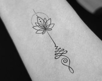 Tatouage temporaire minimaliste Unalome et Lotus (Ensemble de 3)