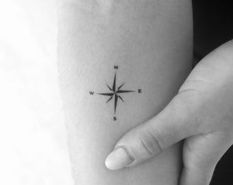 Tatuaje temporal de rosa de los vientos (juego de 3)