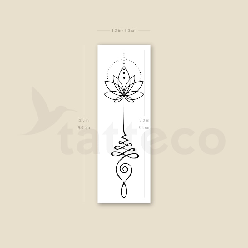 Minimalist Unalome and Lotus Temporary Tattoo set of 3 - Etsy