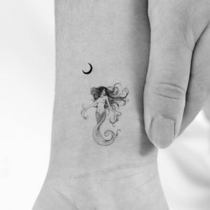Mermaid And Moon Temporary Tattoo (Set of 3)
